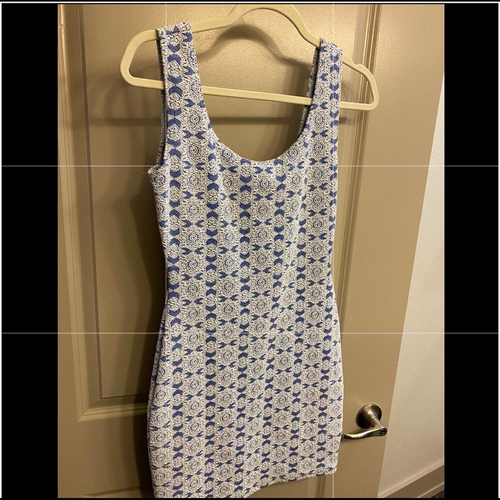 Chelsea & Violet blue and white fitted mini dress
